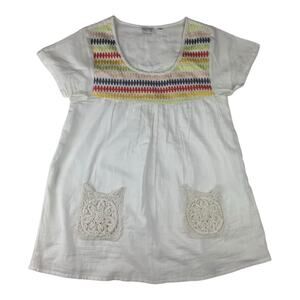 Funky People women's medium White Top with Colorful Accents granny square pocket